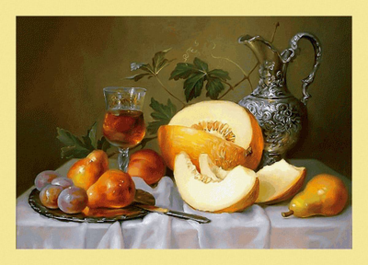 Серия "Натюрморты". - натюрморт, фрукты, вино - предпросмотр