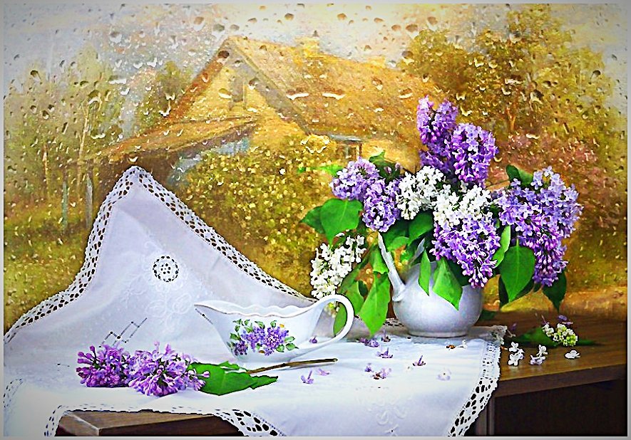 натюрморт - сирень, натюрморт, дождь - оригинал