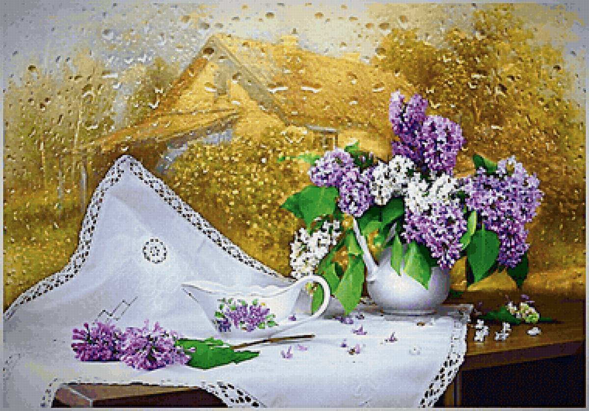 натюрморт - сирень, дождь, натюрморт - предпросмотр