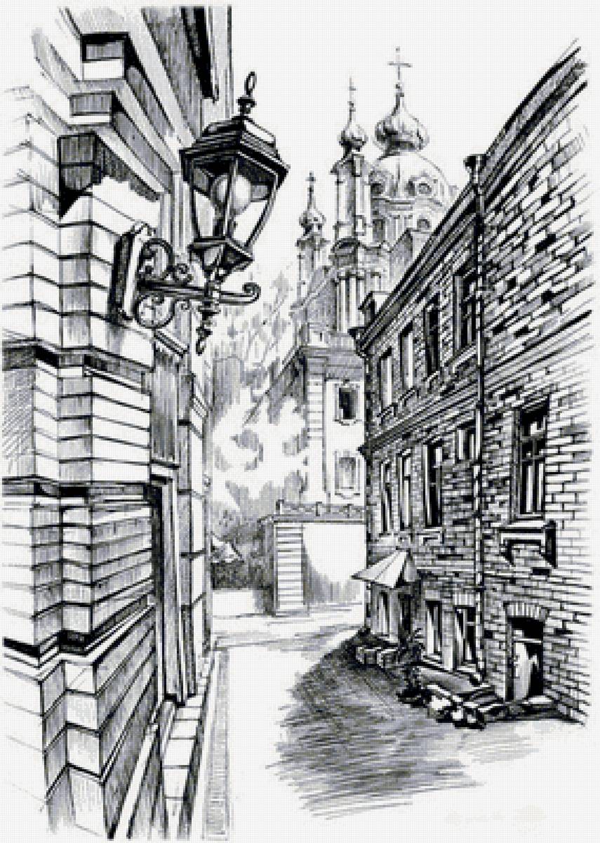 №2164008 - рисунок карандашом, графика, городской пейзаж, город - предпросмотр