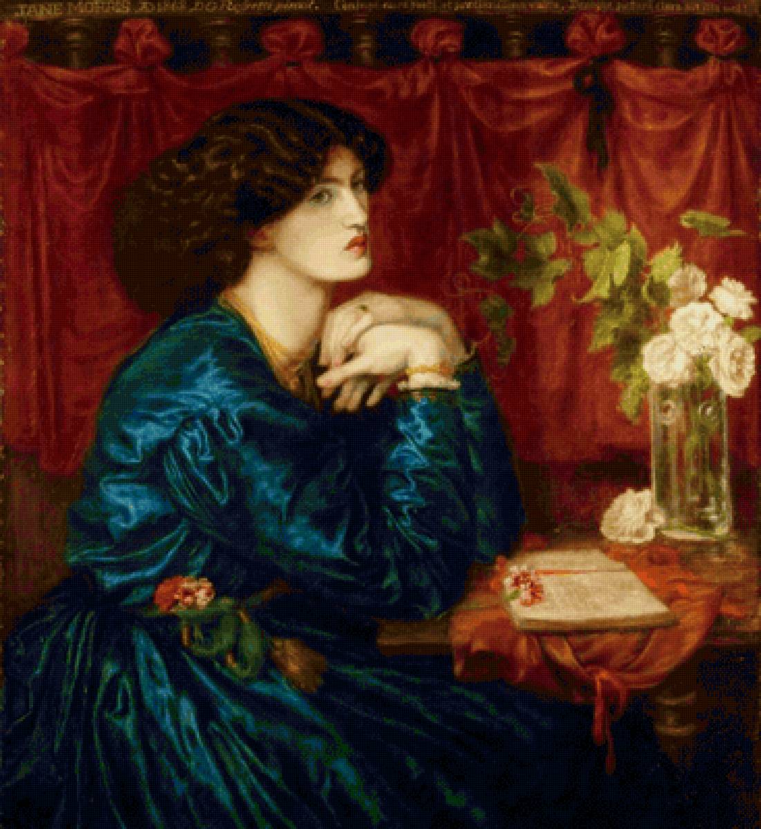 Dante Gabriel Rossetti. Джейн Моррис (Синее платье) - прерафаэлиты, 19 век, портрет, живопись, девушка - предпросмотр