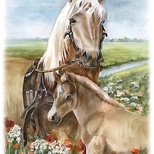 Схема вышивки «лошадь с жеребёнком»