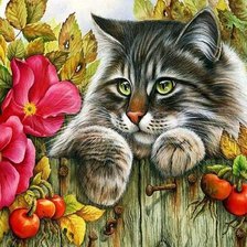 Схема вышивки «Кот на заборе 2»