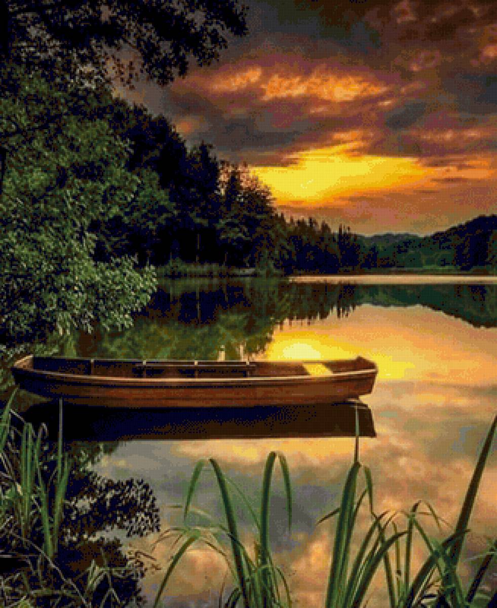 Лодка и закат - предпросмотр