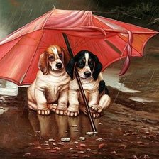 Схема вышивки «Perros bajo el paraguas»