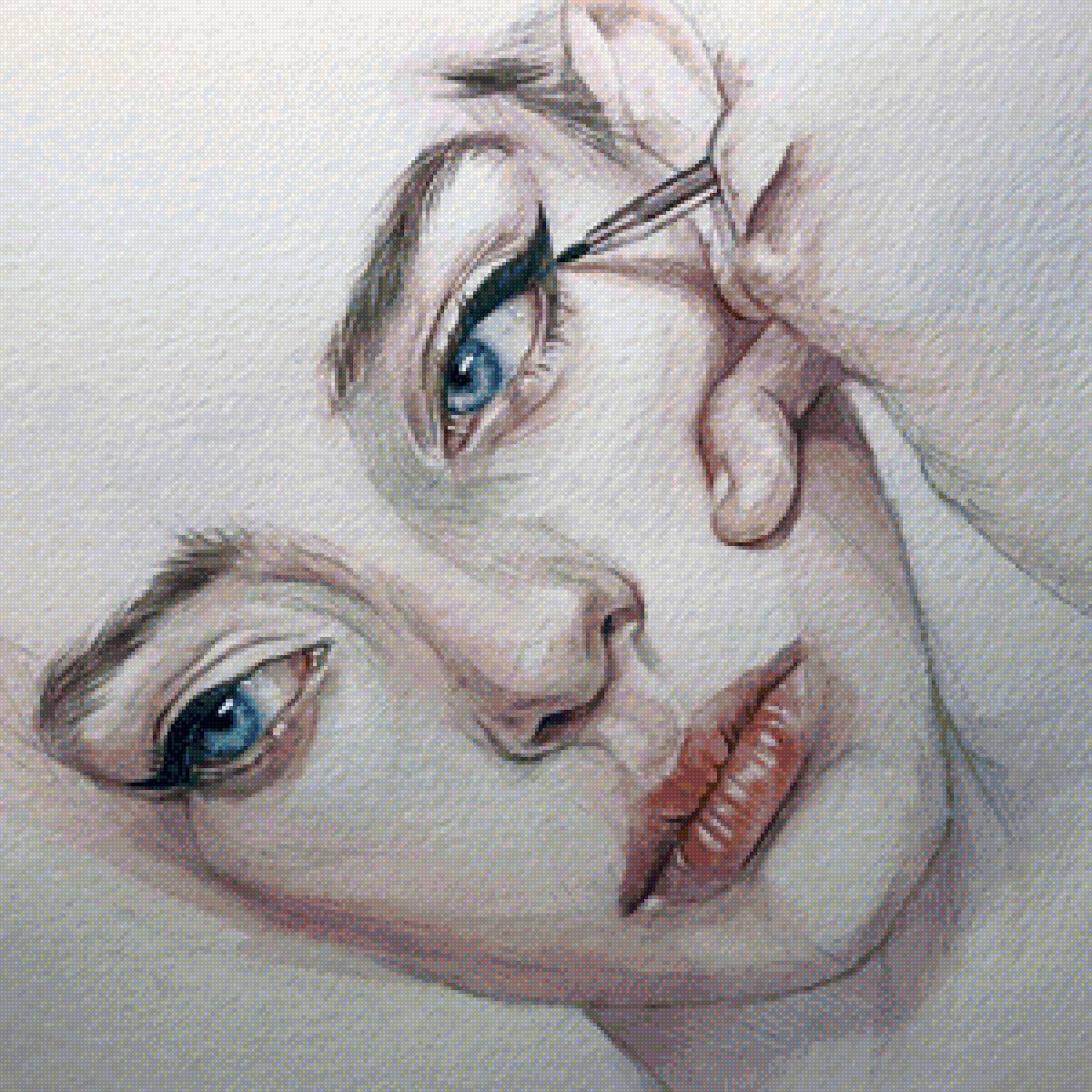 Девушка с подводкой - девушка, рисунок, макияж, голубые глаза - предпросмотр