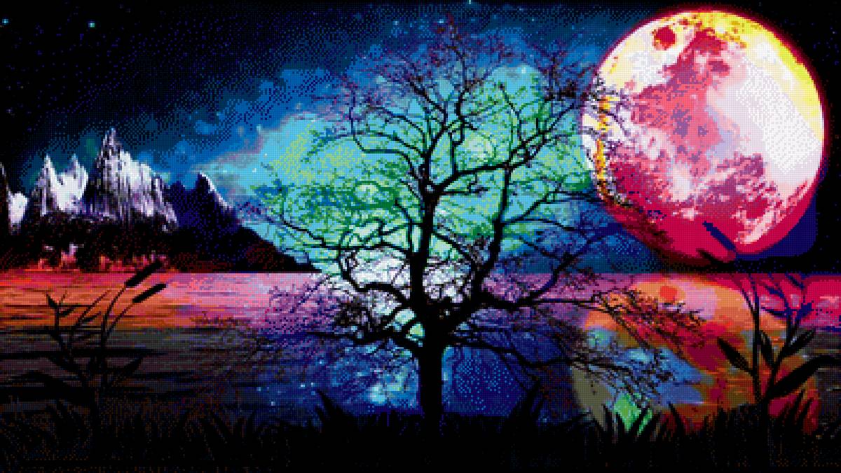 Фантастический пейзаж - цветы, природа, фантастика, закат, пейзаж, рассвет - предпросмотр