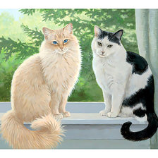 Схема вышивки «Котики на окне.»
