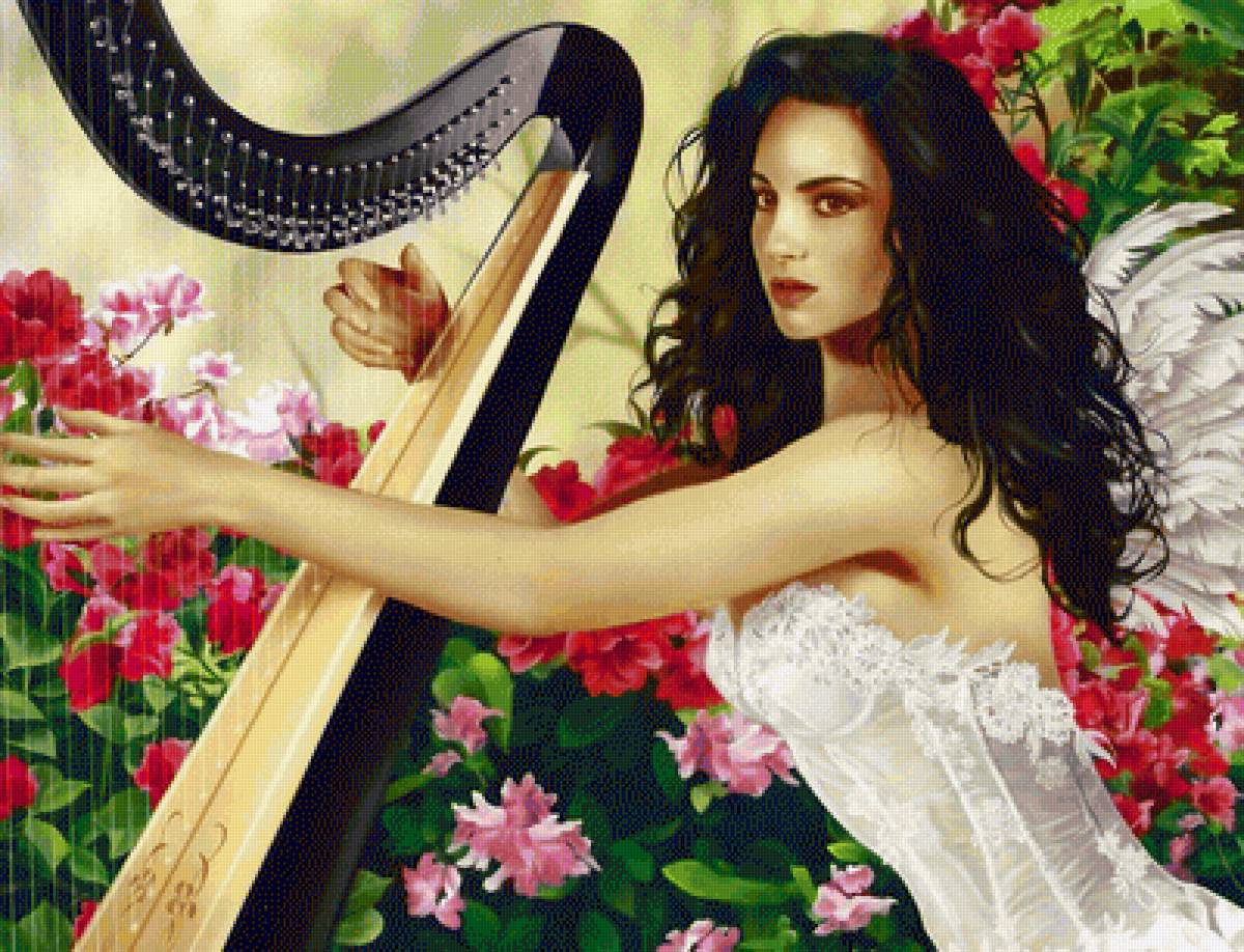 хкдожник nene thomas5 - арфа, девушка, фэнтази, дама, женщина, ангел - предпросмотр