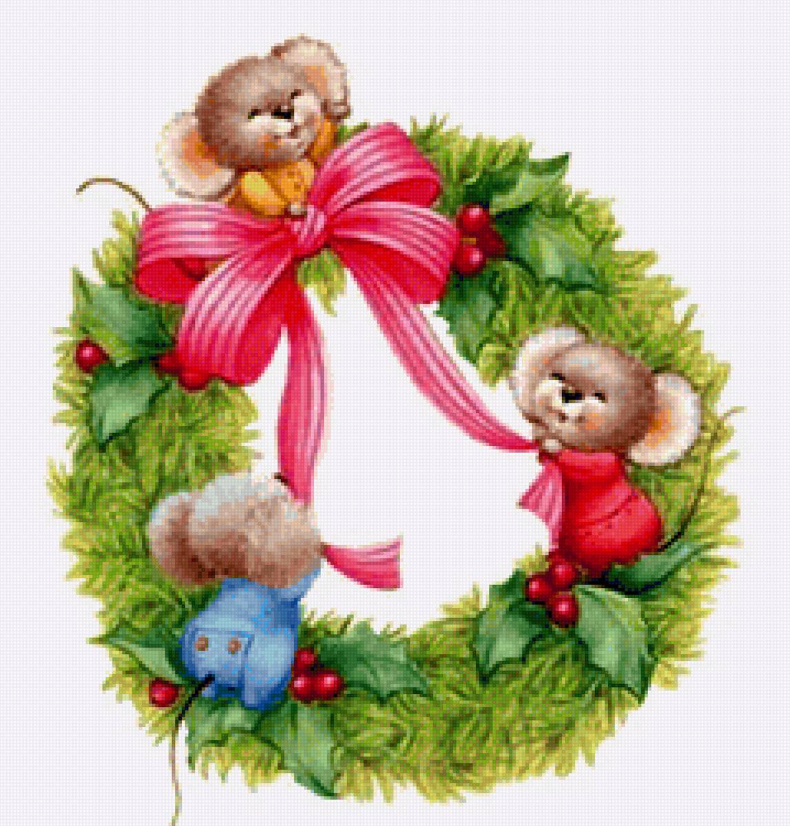 новогодний венок - мыши, новогодний венок, венок - предпросмотр