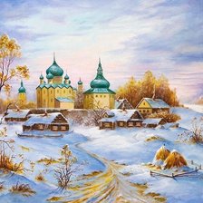 Схема вышивки «Зимний деревенский пейзаж»