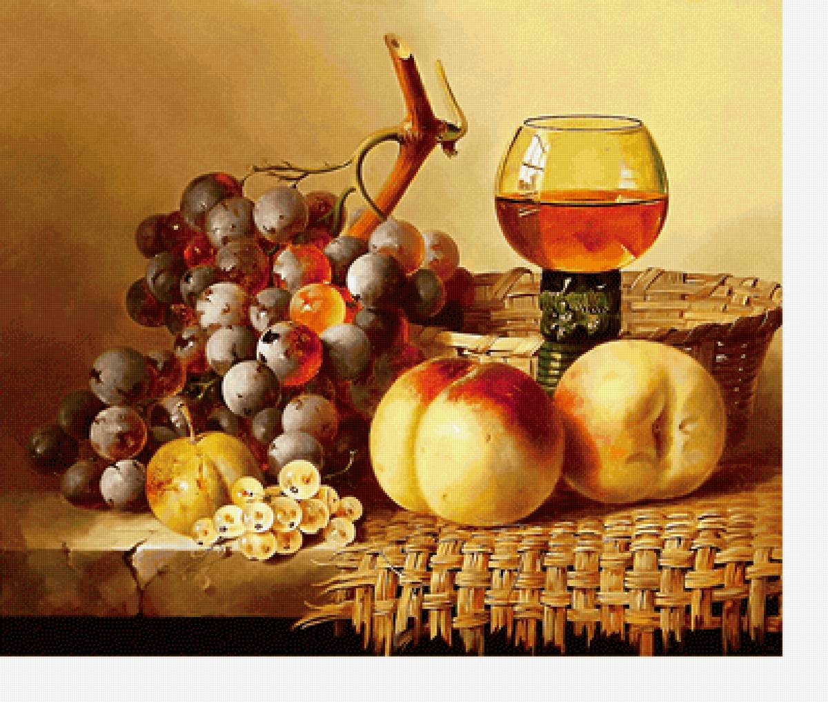 Серия "Натюрморты". - вино, виноград, фрукты, натюрморт - предпросмотр