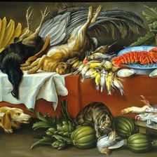 Схема вышивки «Натюрморт с котом и собакой. Франс Снайдерс»