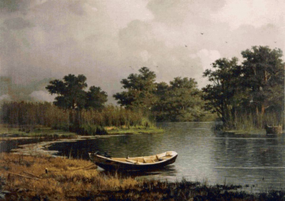 пейзаж - лодка, река, лес - предпросмотр