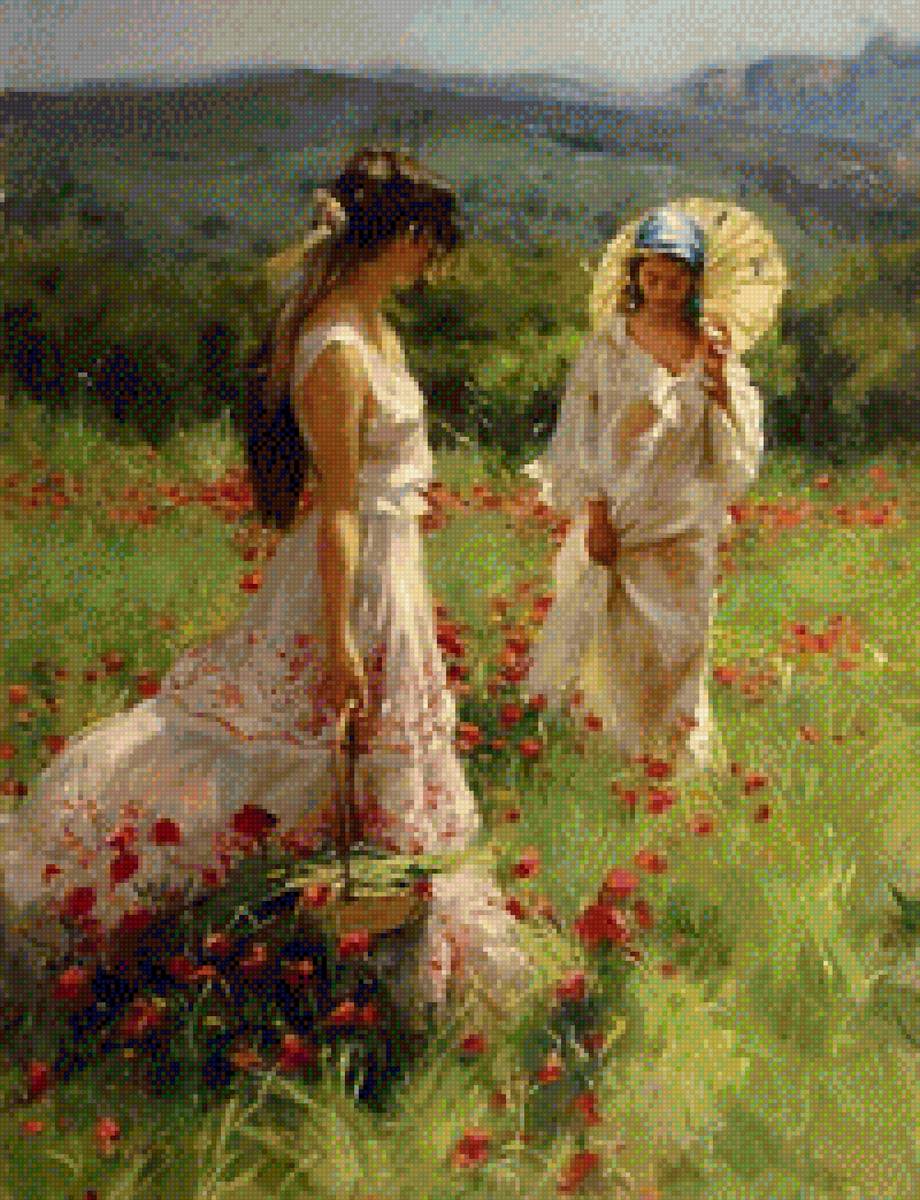 Маковое поле - поле, маки, девушки - предпросмотр