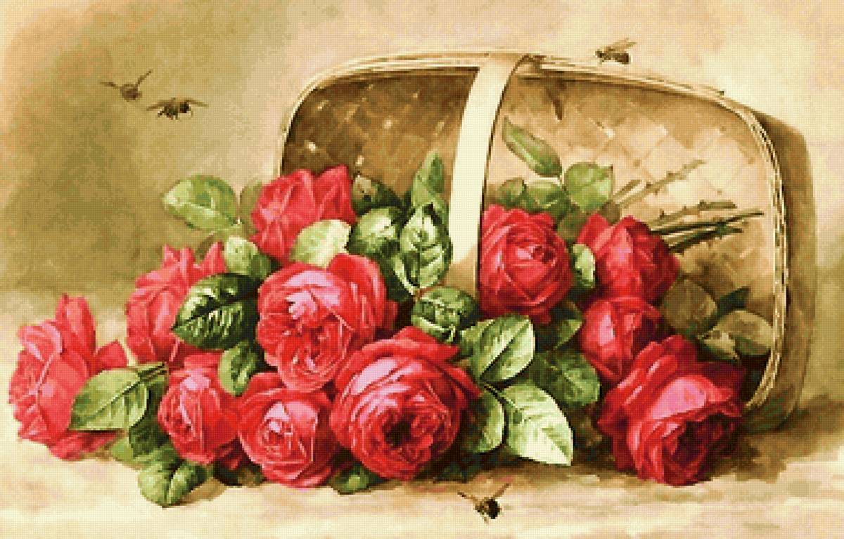 розы в корзине - предпросмотр