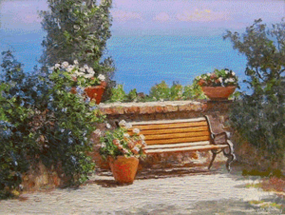 Место у моря - юг, цветы, море - предпросмотр