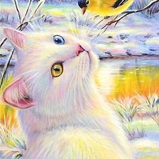 Схема вышивки «кот и птица»