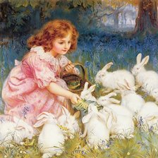 Схема вышивки «Girl feeding rabbits»