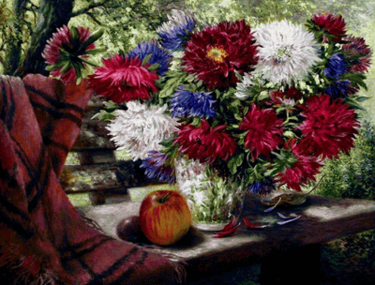 Осень - цветы, яблоко. астры - предпросмотр