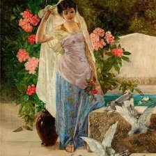 Схема вышивки «Hans Zatzka. Девушка и голуби»