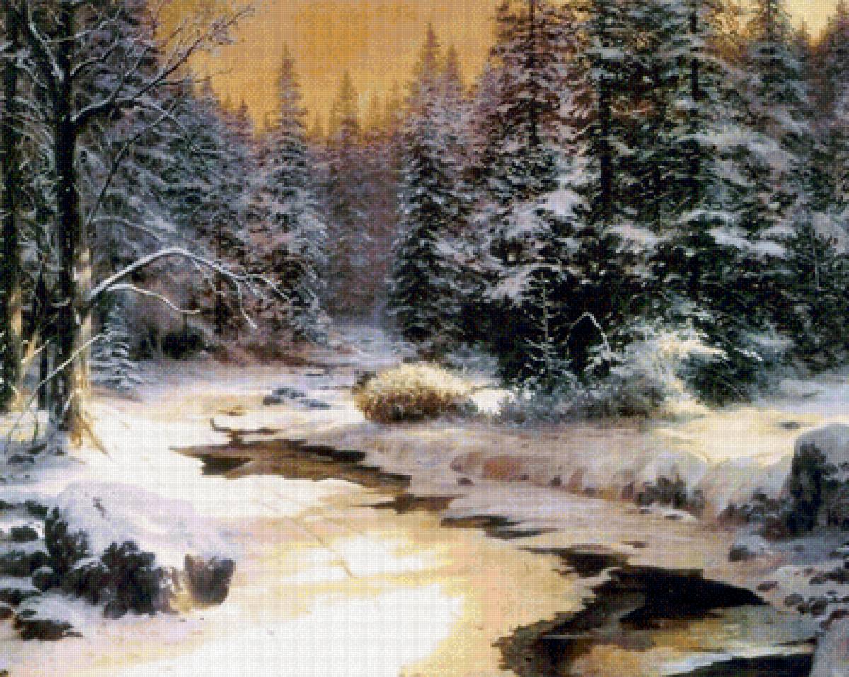 Зимний пейзаж - пейзаж, река, лес - предпросмотр