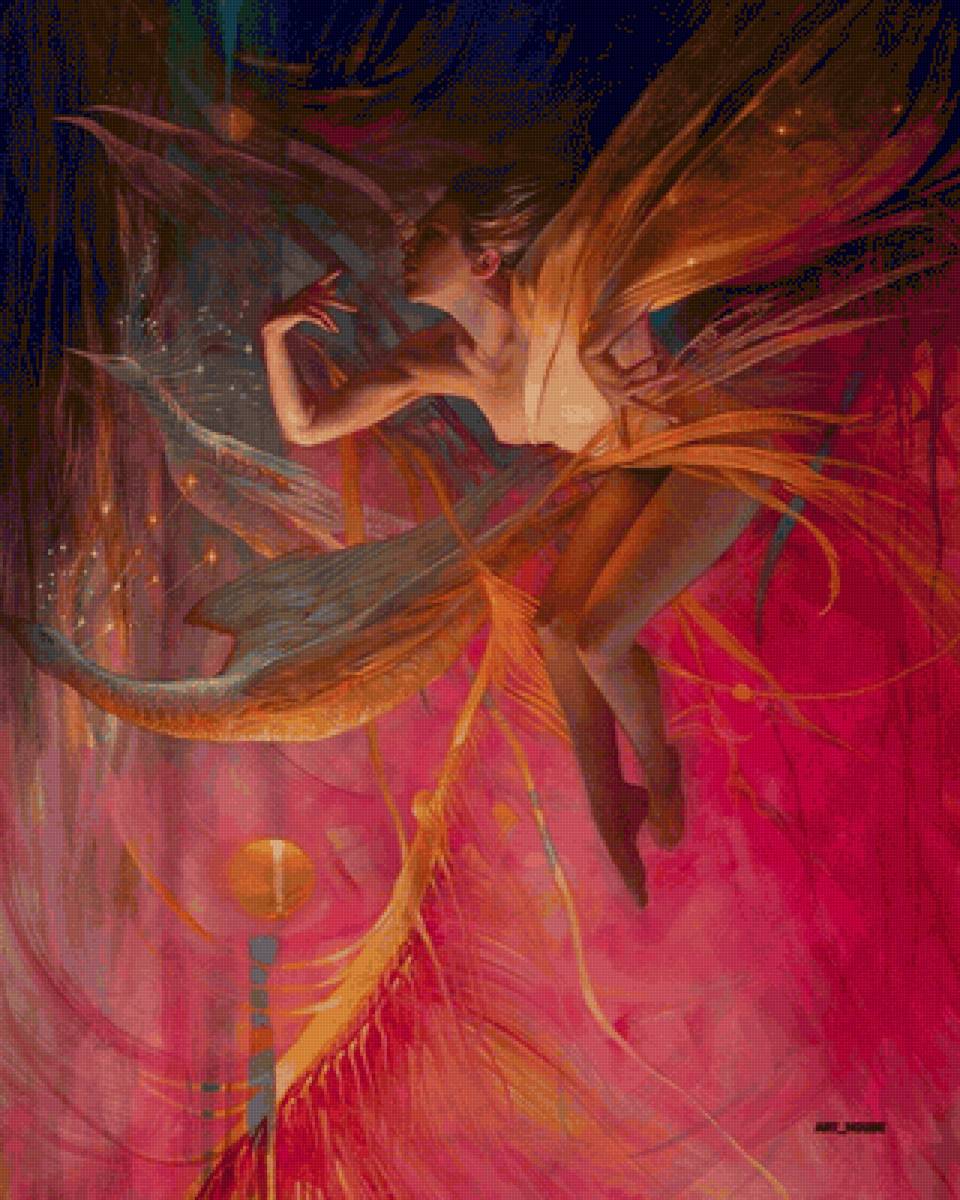 Полёт феникса - девушка, птица, девушка с птицей - предпросмотр