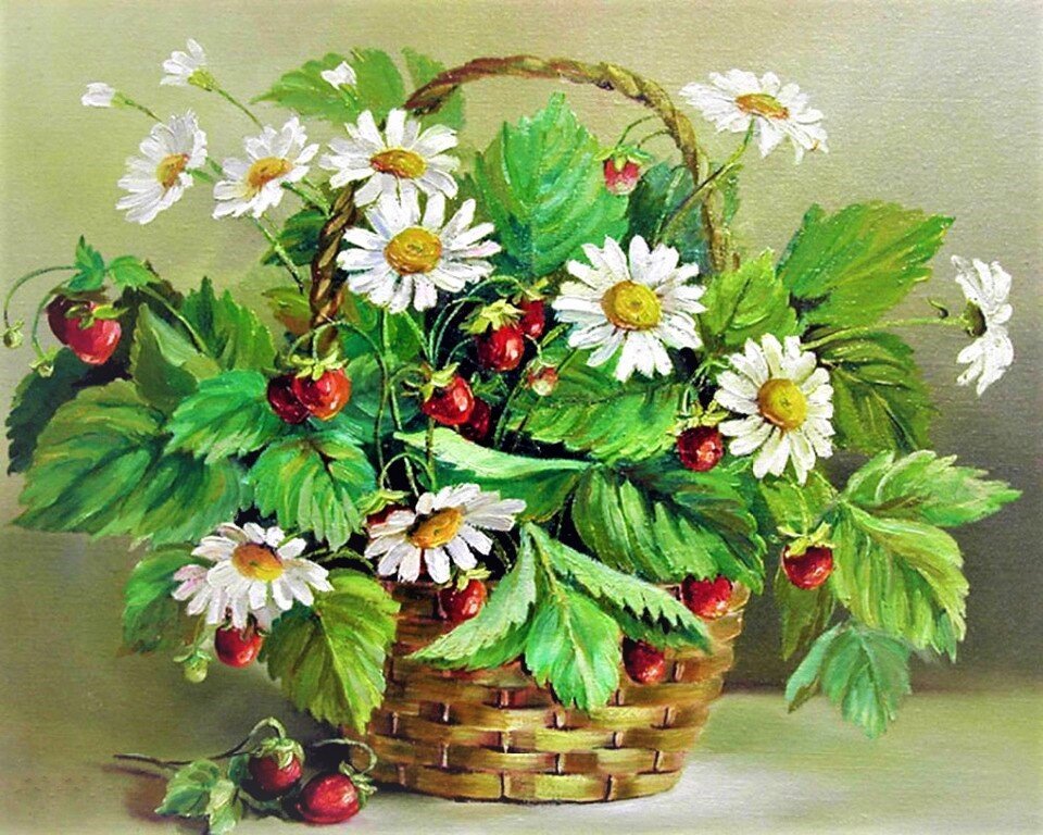 Ромашки - цветы, ромашки, корзина - оригинал