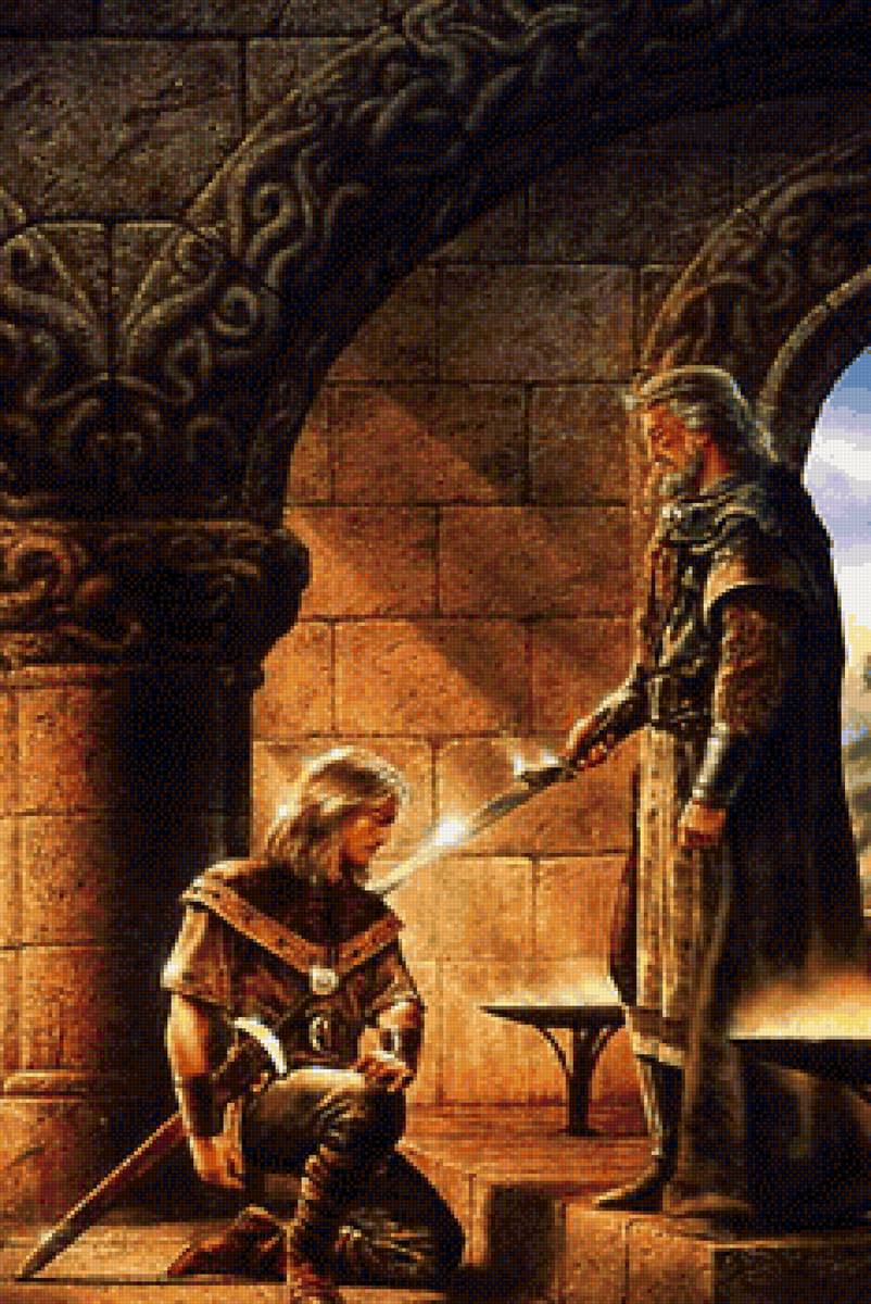 Посвящение - мужчина, замок, воин, меч, огонь - предпросмотр