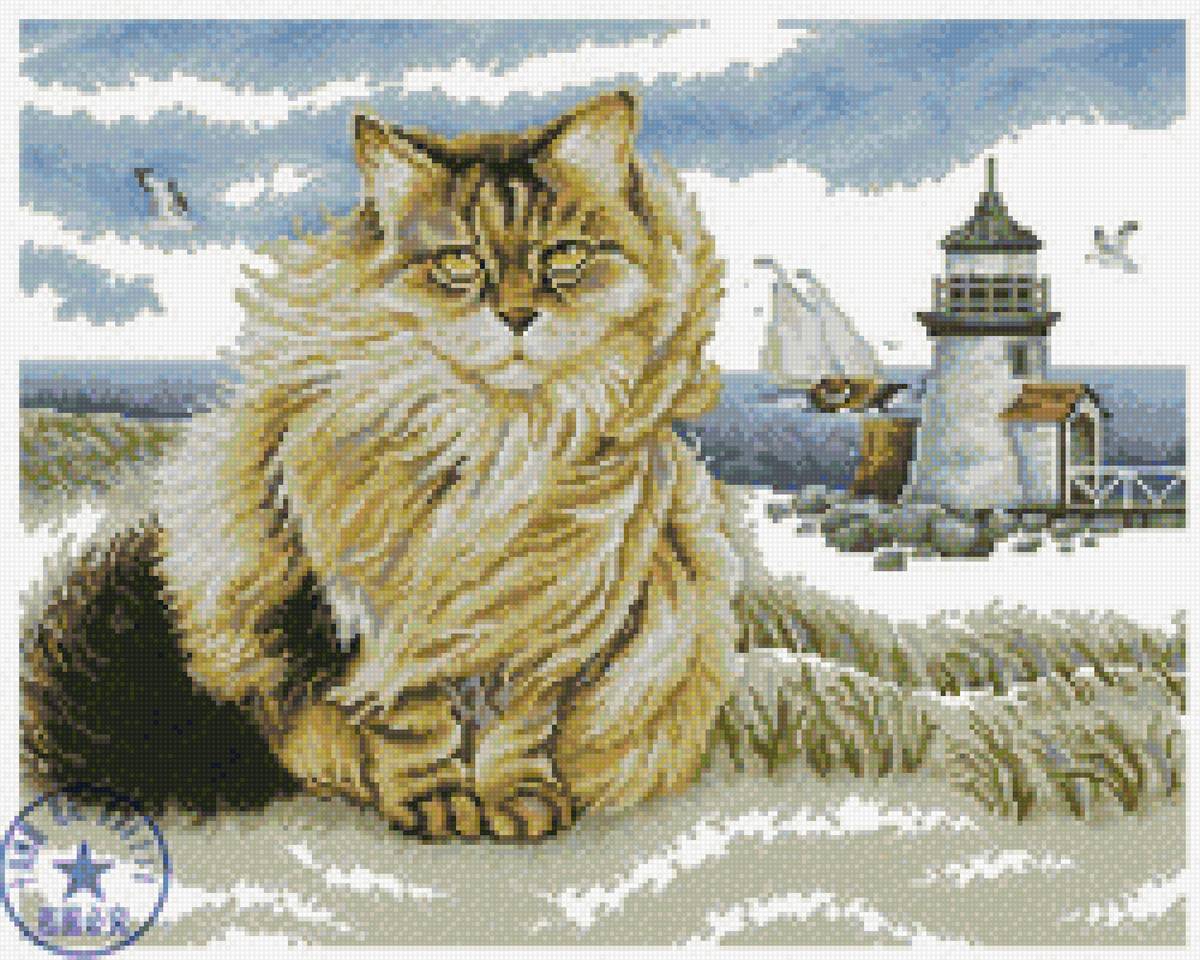 Хозяин маяка - кот, море, маяк, чайки - предпросмотр