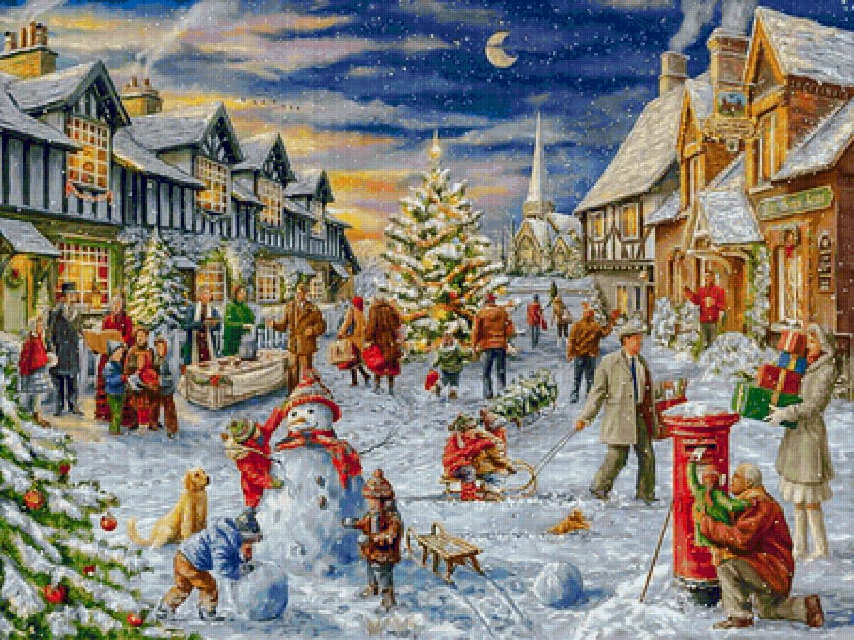 Christmas Village. - snowscapes.christmas.people.animals. - предпросмотр
