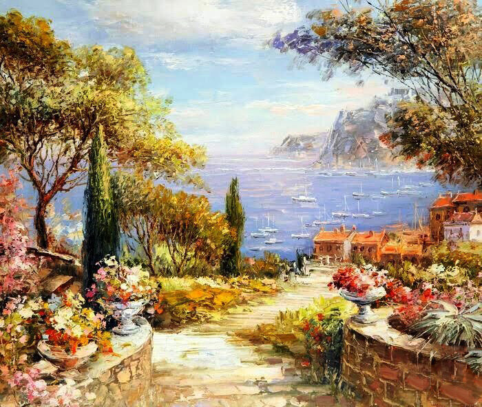 Солнце и море - цветы, дорожка, море, солнце - оригинал