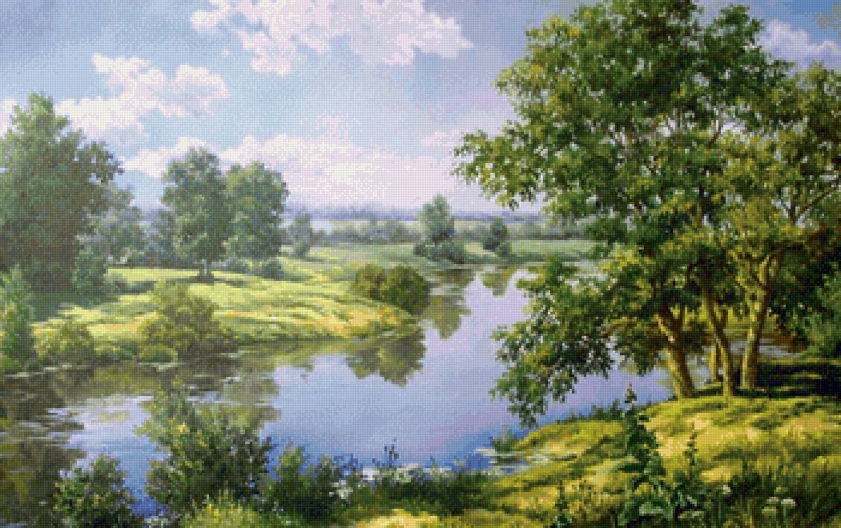 Пейзаж - пейзаж, лес, река - предпросмотр