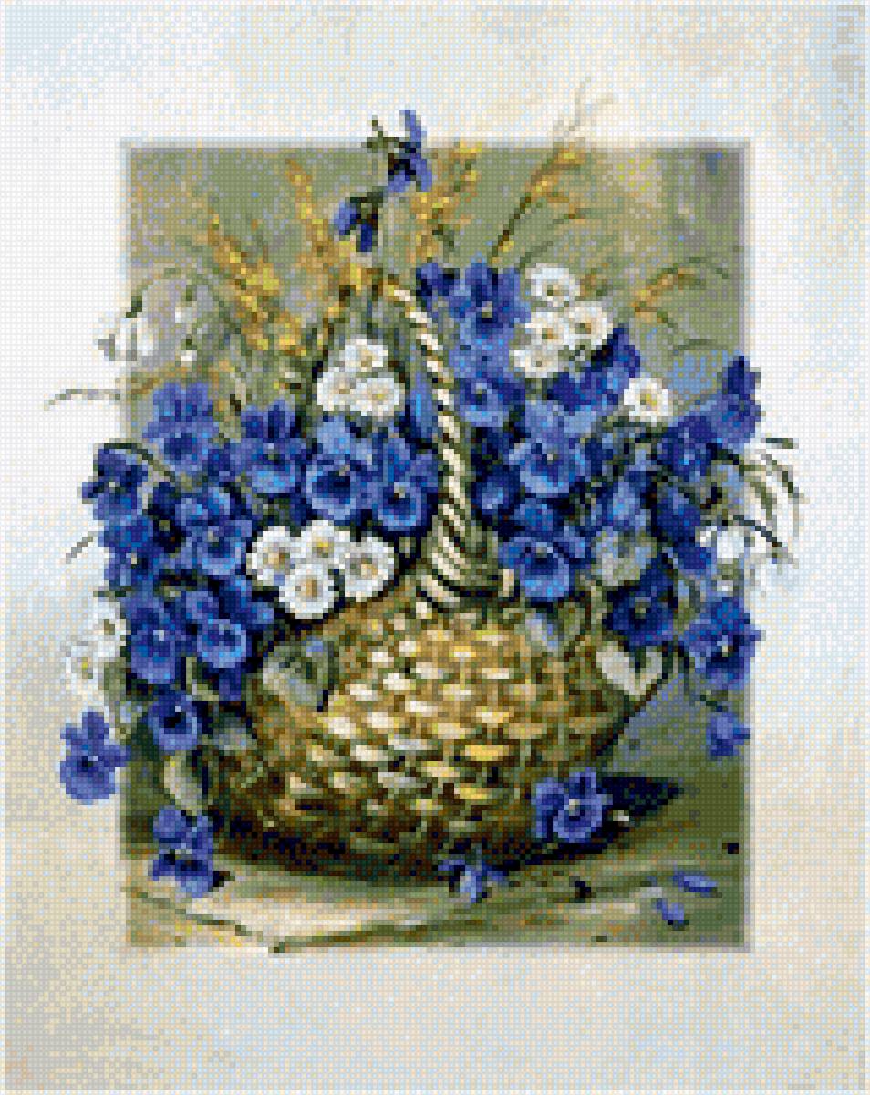 Корзина с цветами - синие цветы корзина - предпросмотр