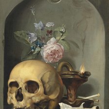 Схема вышивки «Копия картины Hendrick Andriessen. Череп, роза и другие цветы»