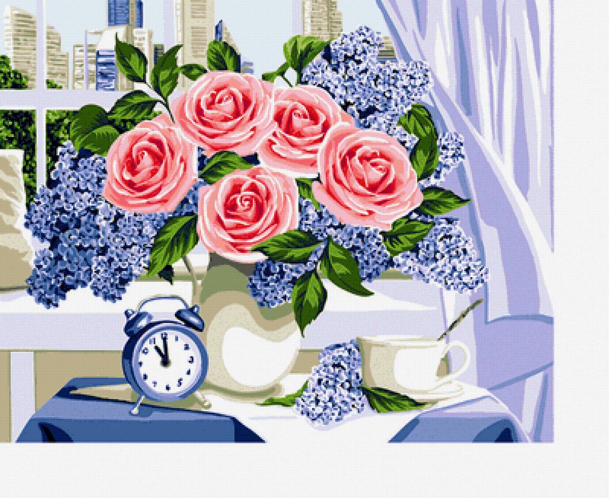 Серия "Букет". Розы, сирень - розы, цветы, флора, букет, сирень - предпросмотр