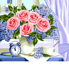 Схема вышивки «Серия "Букет". Розы, сирень»