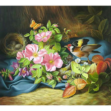 Схема вышивки «Цветочный натюрморт с птичкой.»