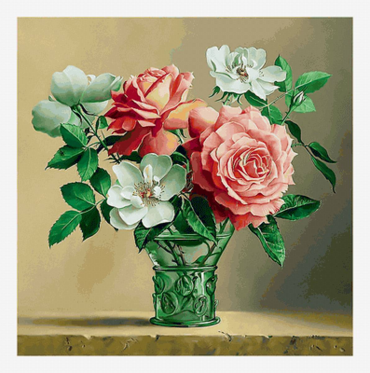 Букет с розами. - ваза, цветы, живопись, букет, розы - предпросмотр