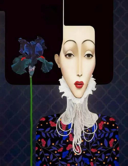 Девушка с ирисом - портрет, лицо, цветы, женщина, девушка - оригинал