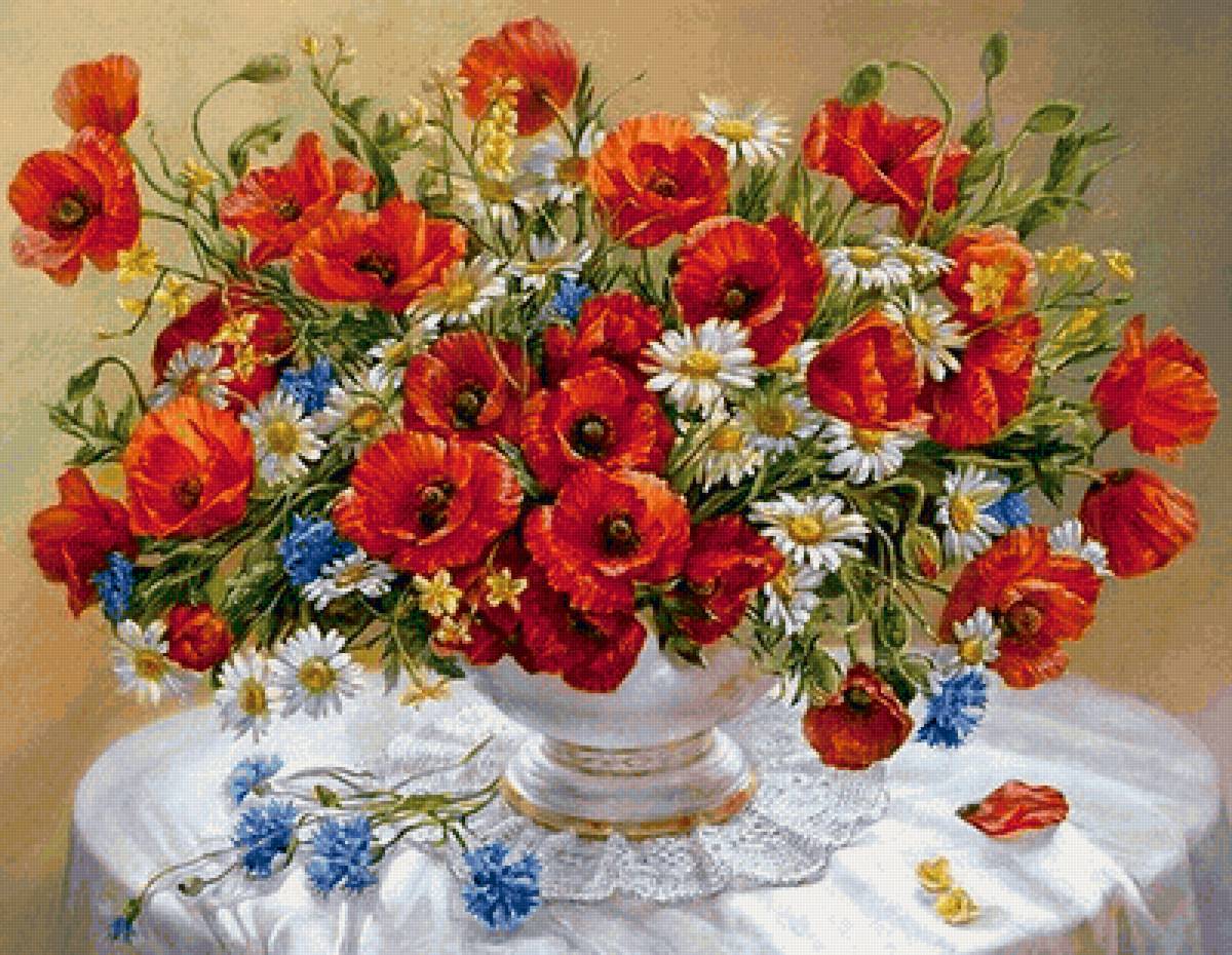 Маки и ромашки - цветы, маки, ваза, букет, ромашки - предпросмотр