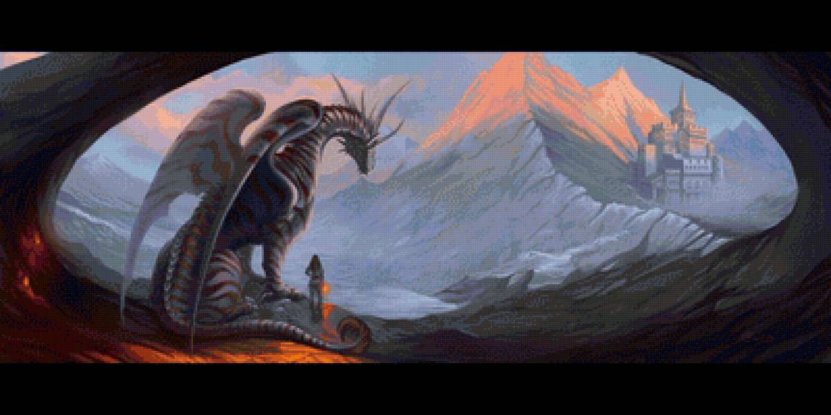 Закатный дракон1 - дракон, горы, закат - предпросмотр