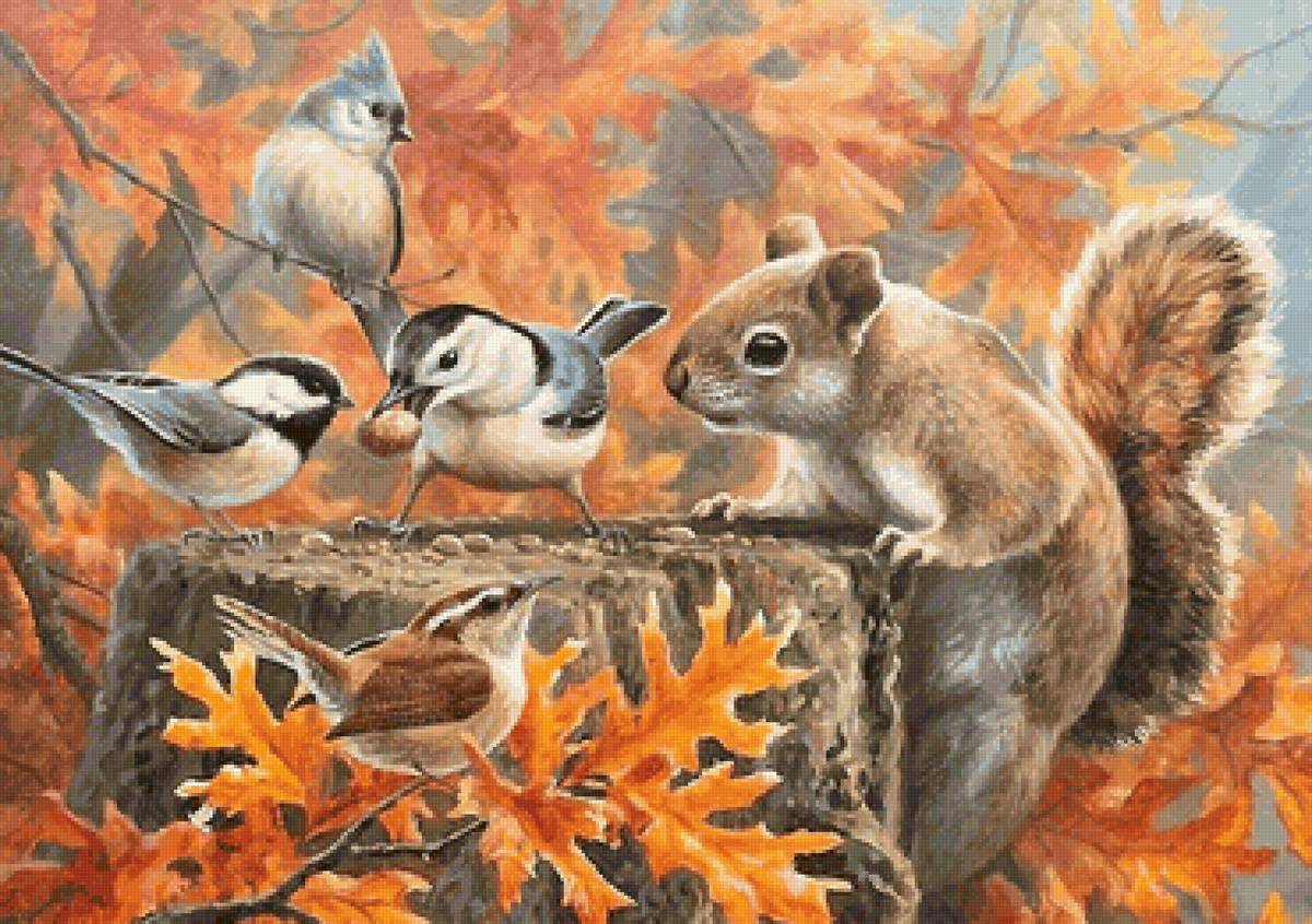 чей орешек? - белка, орех, птицы - предпросмотр