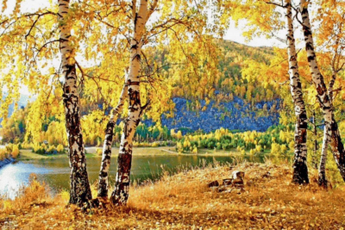 Пейзаж - лес, пейзаж, река, горы, осень. - предпросмотр