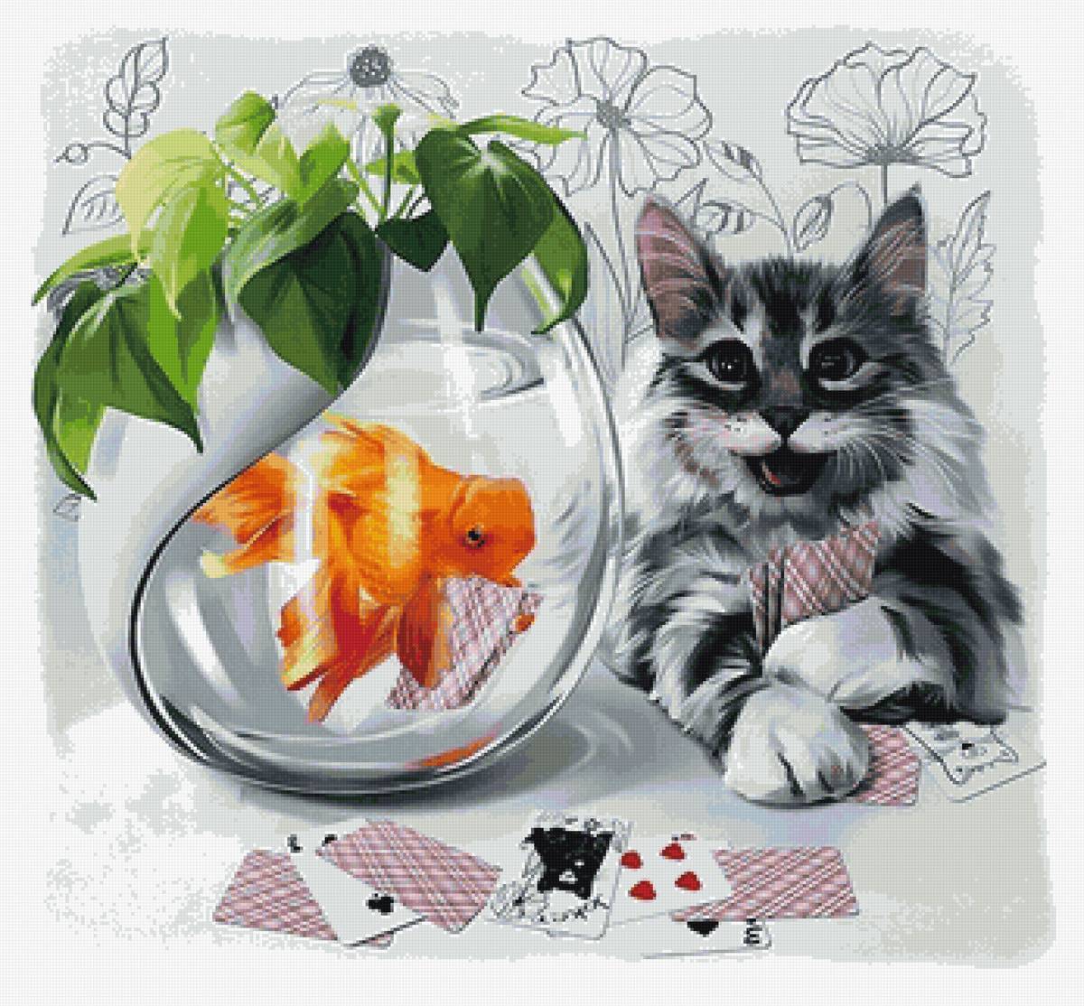 Игра в карты - рыбка, кот, аквариум, карты - предпросмотр