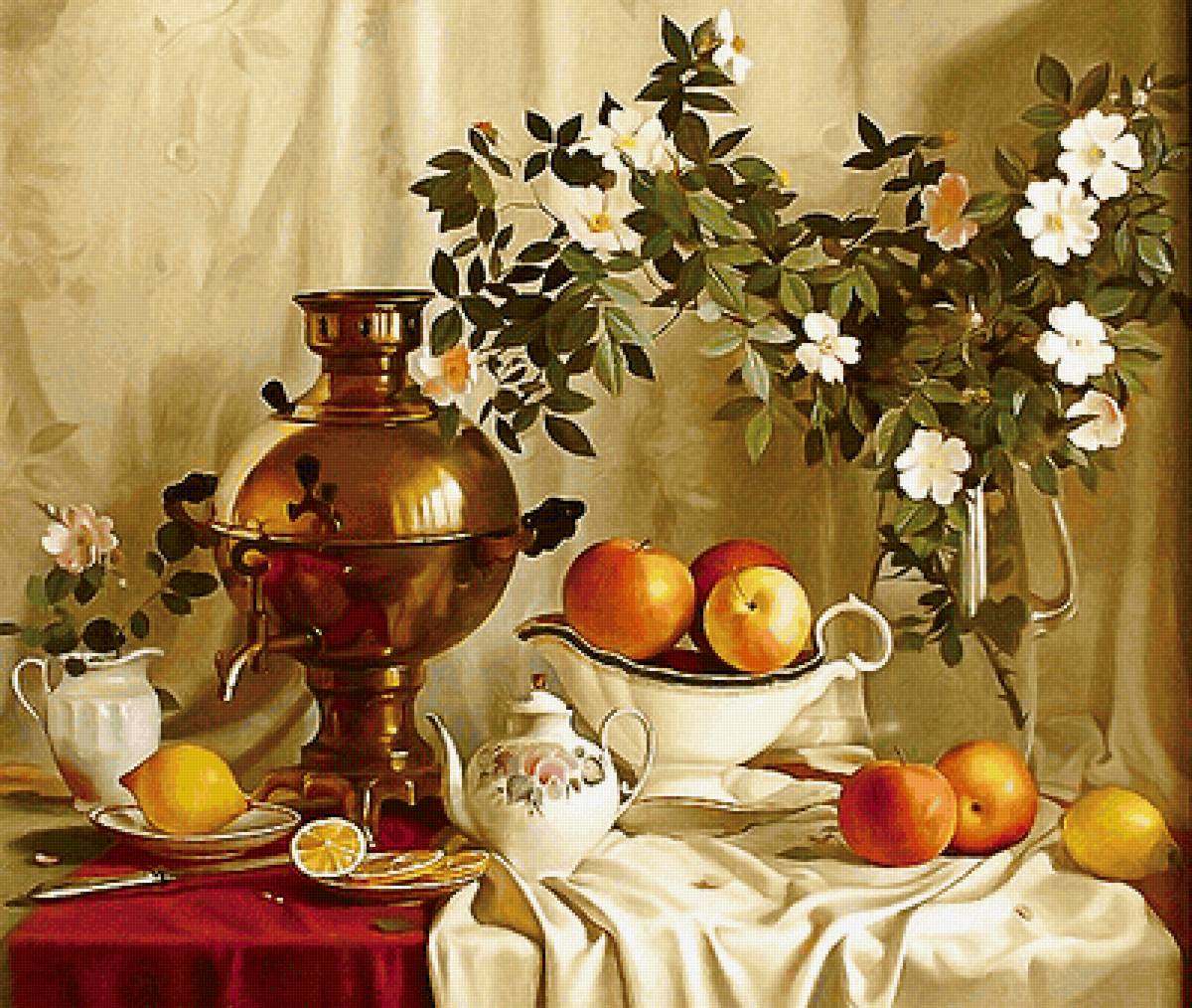 Серия "Натюрморты". - фрукты, натюрморт, чай, самовар - предпросмотр