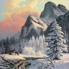 Схема вышивки «Олени у гор»