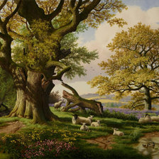 Схема вышивки «Овцы у дуба»