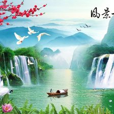 Схема вышивки «Сакура и водопады»