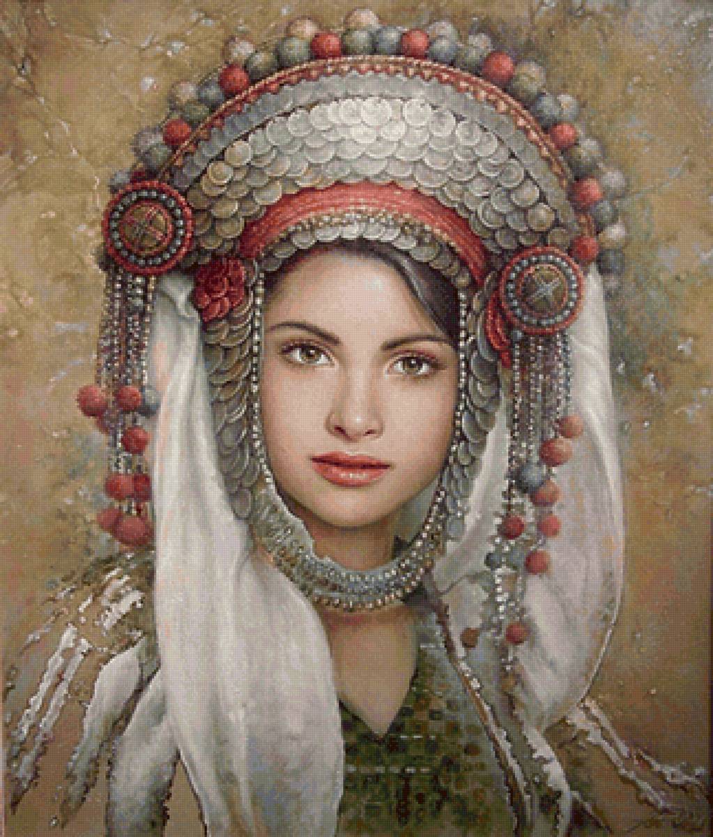 Девушки в национальных костюмах 1 - портрет, фольклор, красавица, головной убор, девушка, женщина - предпросмотр